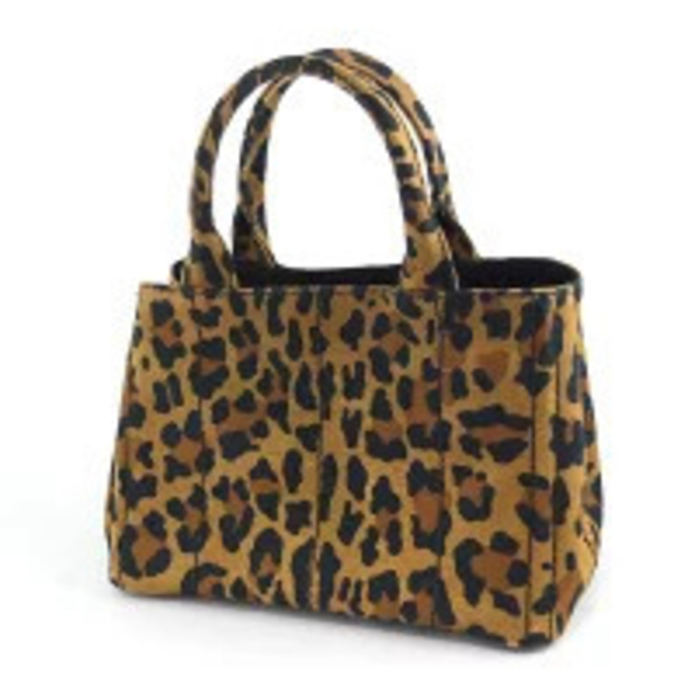 Prada Canapa Leopard Canvas Handbag Black